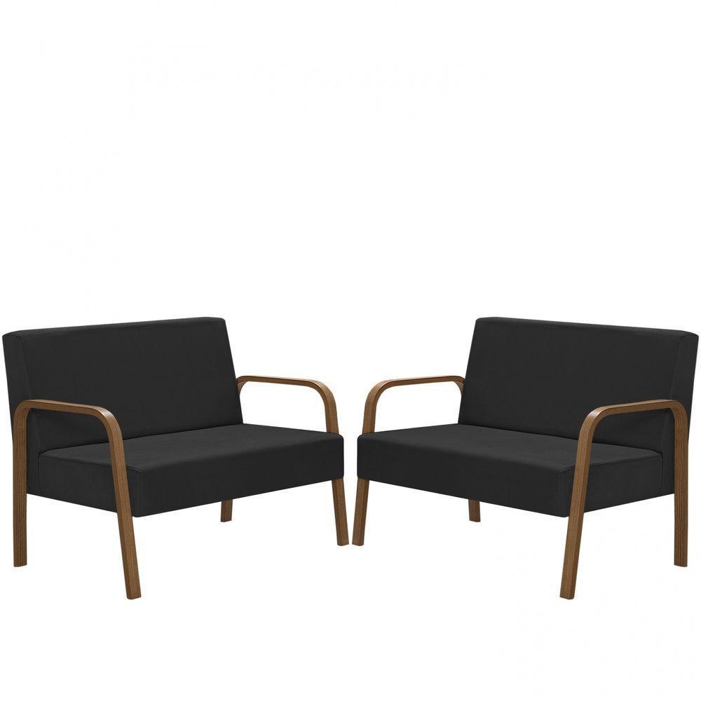 Kit Poltrona 2 Namoradeiras Jade Braço Madeira Preto - 1