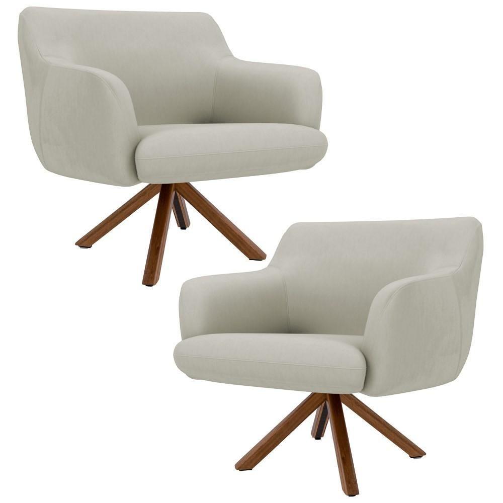 Kit 2 Poltronas Base Madeira Jade C-26ano Bege Claro - 1