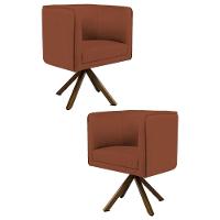 Kit 2 Poltronas Base Madeira Betina B-235 Linho Laranja - 1