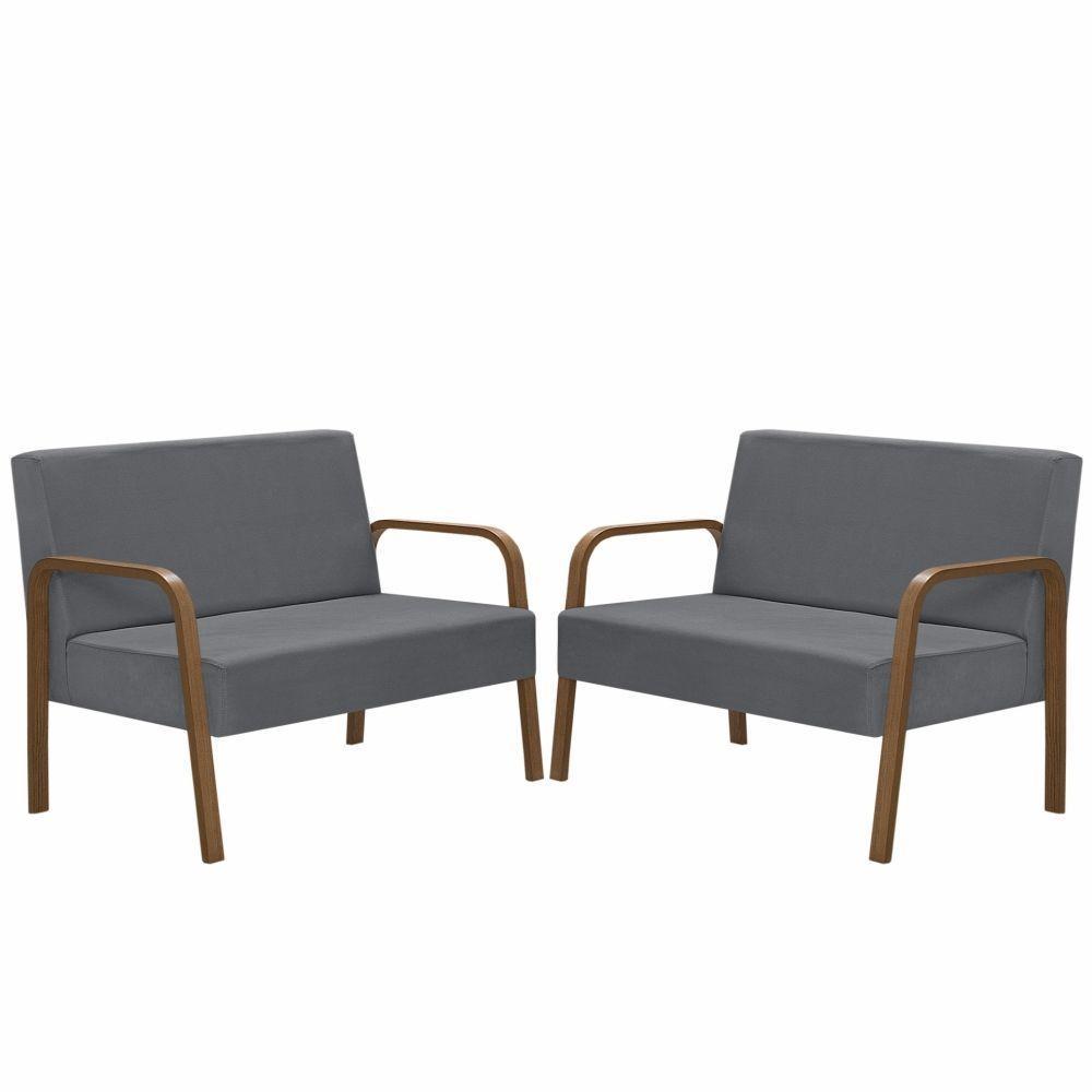 Kit 2 Poltronas 2 Lugaresluna Braço Madeira Grafite - 1