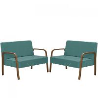 Kit 2 Poltrona 2 Lugares Jade Braço Madeira Turquesa - 1