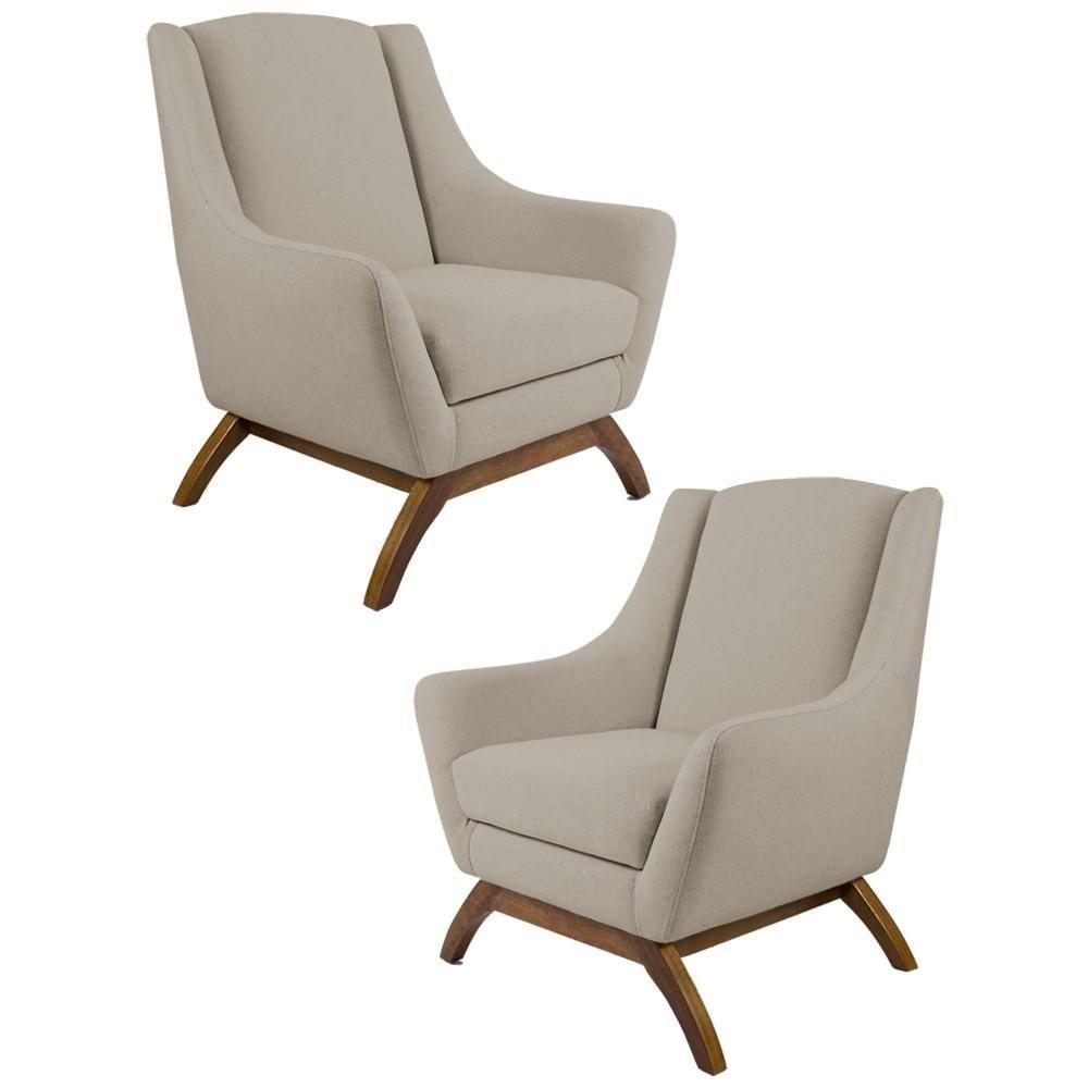 Kit 2 Poltronas Decorativas Base Manu Madeira Juliet C-129 Linho Bege - Domi - 1