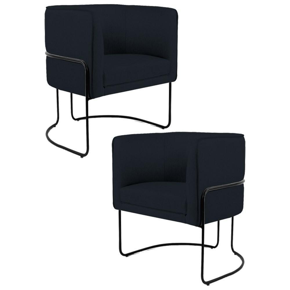 Kit 2 Poltronas Decorativas Base Aço Betina C-05 Corano Preto - Domi - 1