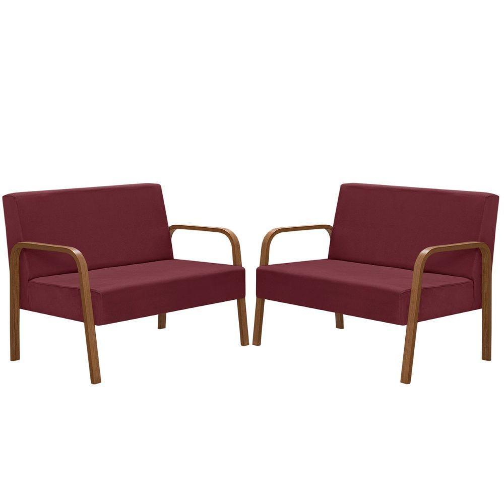Kit 2 Poltrona Namoradeiras Jade Braço Madeira Bordô - 1