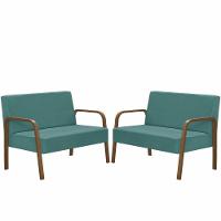 Kit 2 Poltrona 2 Lugares Jade Braço Madeira Turquesa - 1