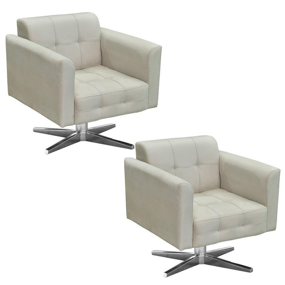 Kit 2 Poltronas Sala de Estar Base Cromada Giratória Ana Suede Bege Ibiza - 1