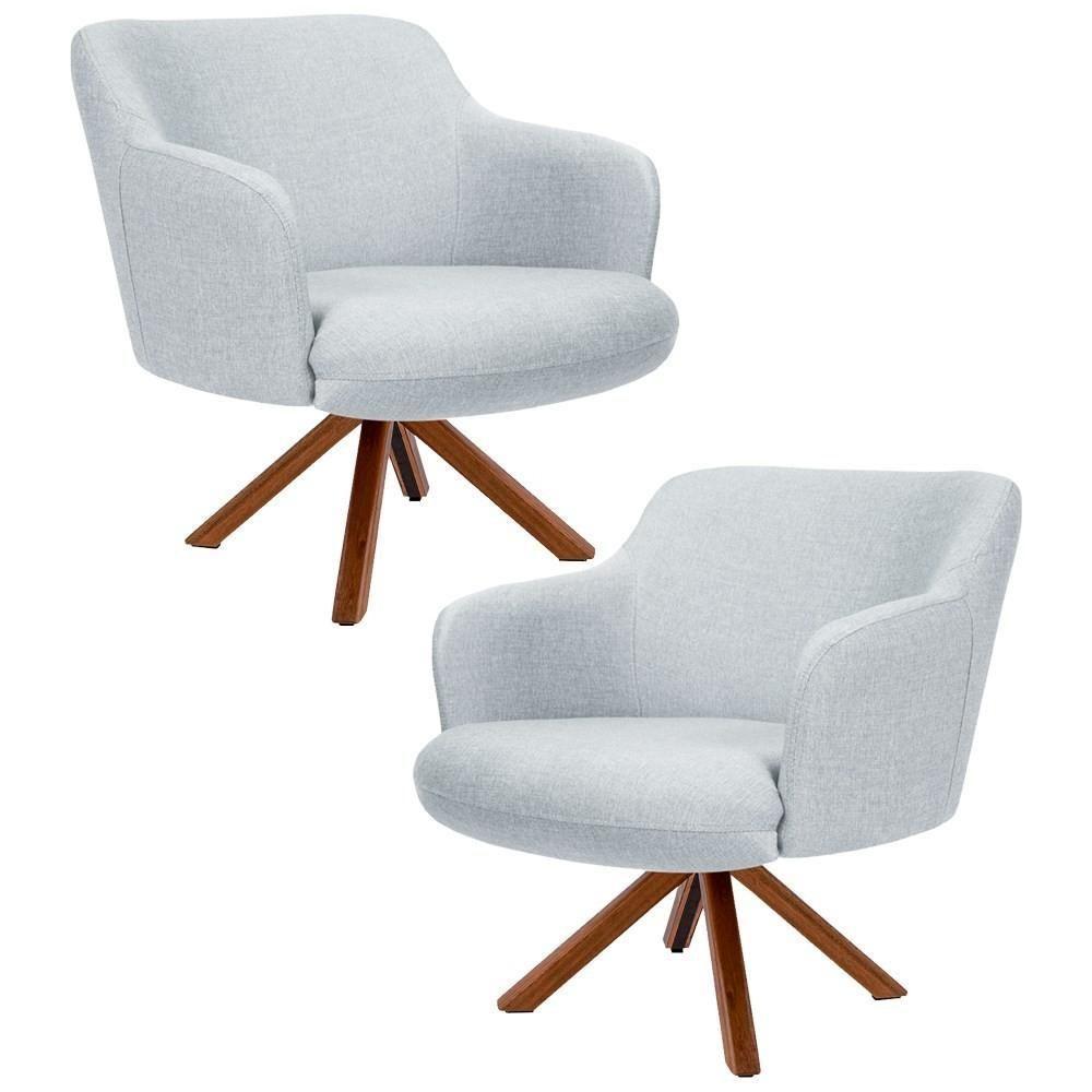 Kit 2 Poltronas Base Madeira Jade C-315 Linho Cinza - 1