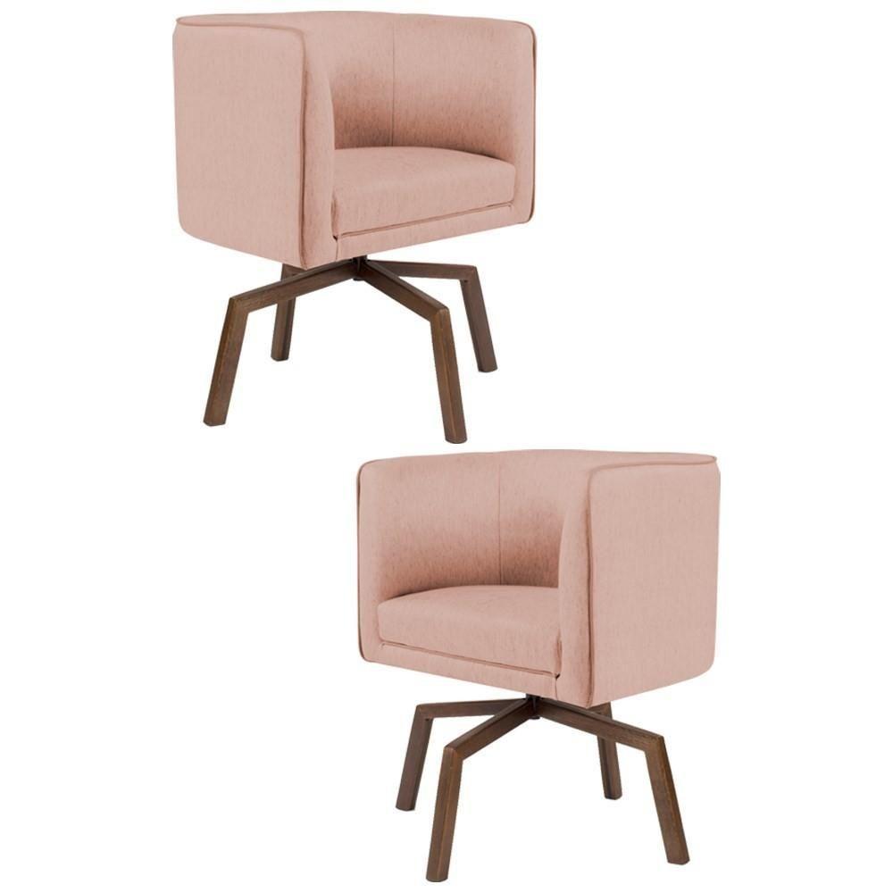 Kit 2 Poltronas Decorativas Base Ka Madeira Betina C-105 Linho Rosê - Domi - 1