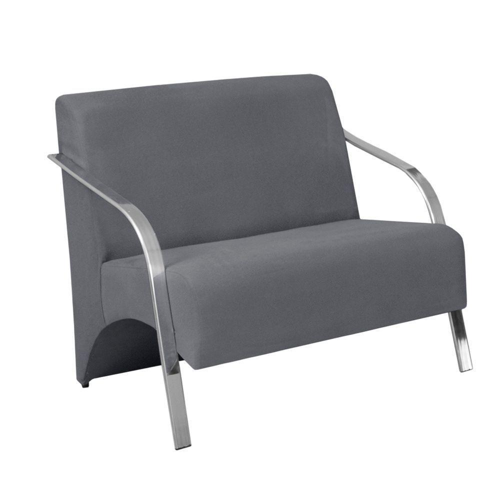 Poltrona 2 Lugares Vênus Braço Alumínio Suede Cinza - 1