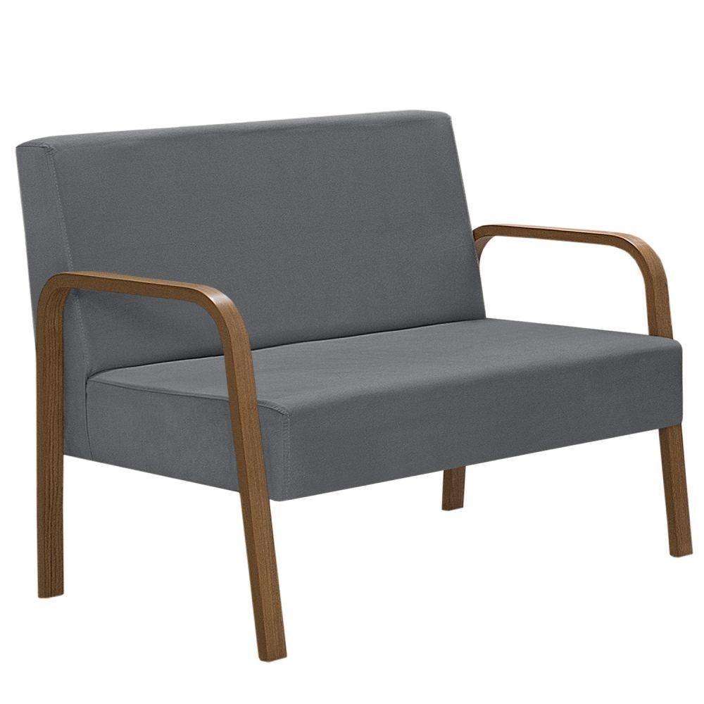 Poltrona 2 Lugares Luna Braço Madeira Suede Grafite - 1