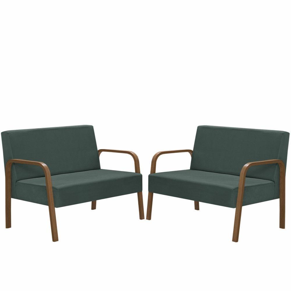 Kit Poltrona 2 Namoradeiras Jade Braço Madeira Verde - 1