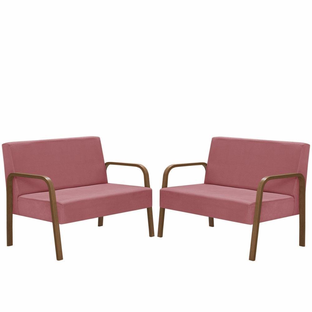 Kit Poltrona 2 Namoradeiras Jade Braço Madeira Rosa - 1