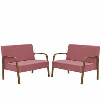 Kit Poltrona 2 Namoradeiras Jade Braço Madeira Rosa - 1