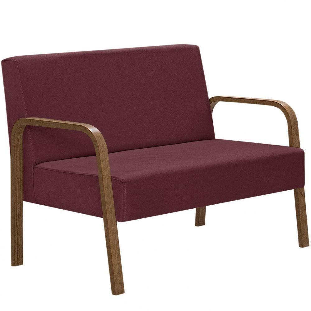 Poltrona 2 Lugares Luna Braço Madeira Suede Bordô - 1