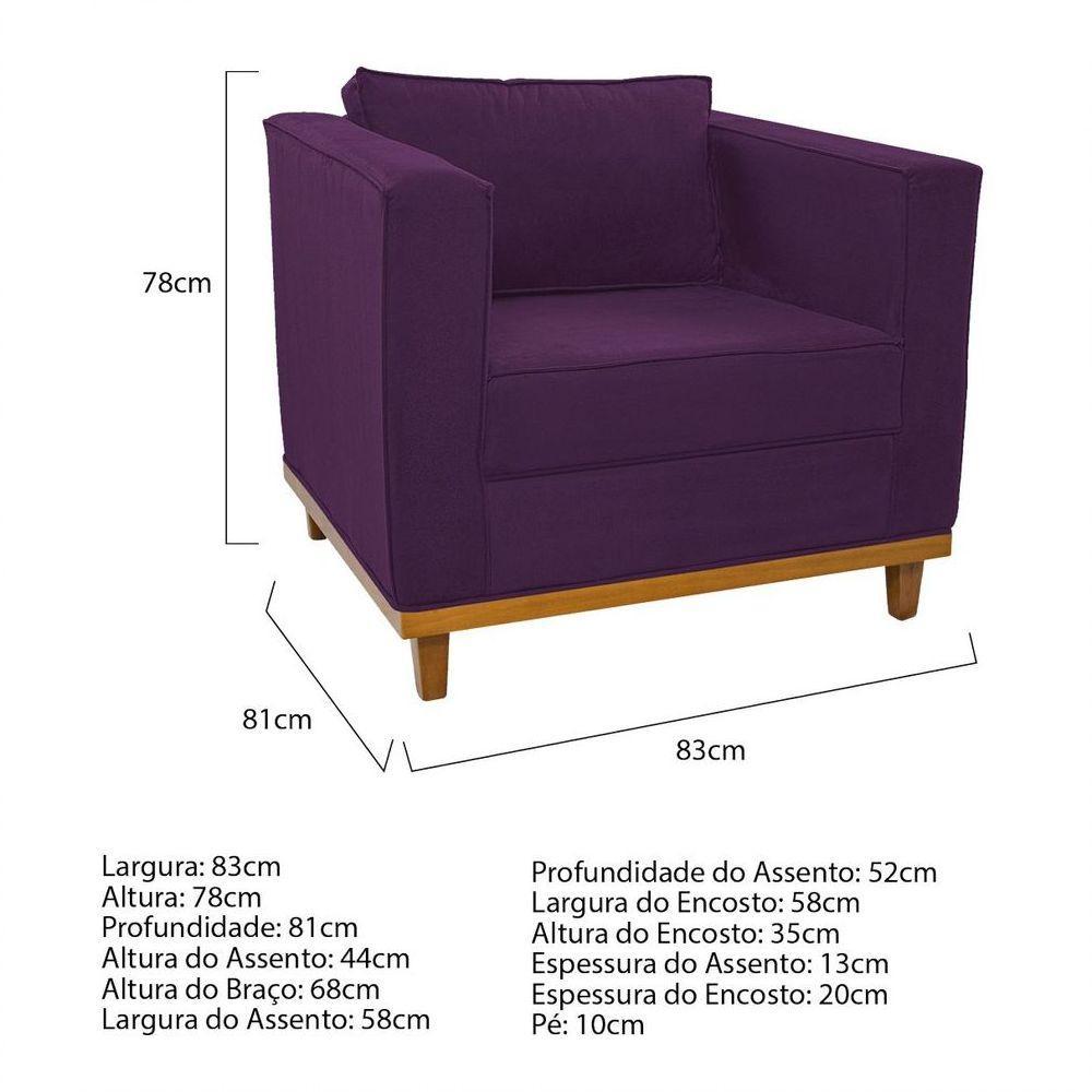 Kit Sofá 2 Lugares Poltrona Europa Suede Roxo - 4