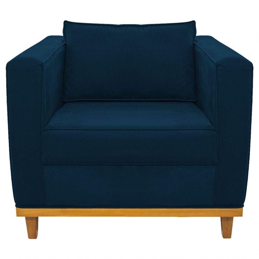 Kit Sofá 2 Lugares Poltrona Europa Suede Azul Marinho - 3