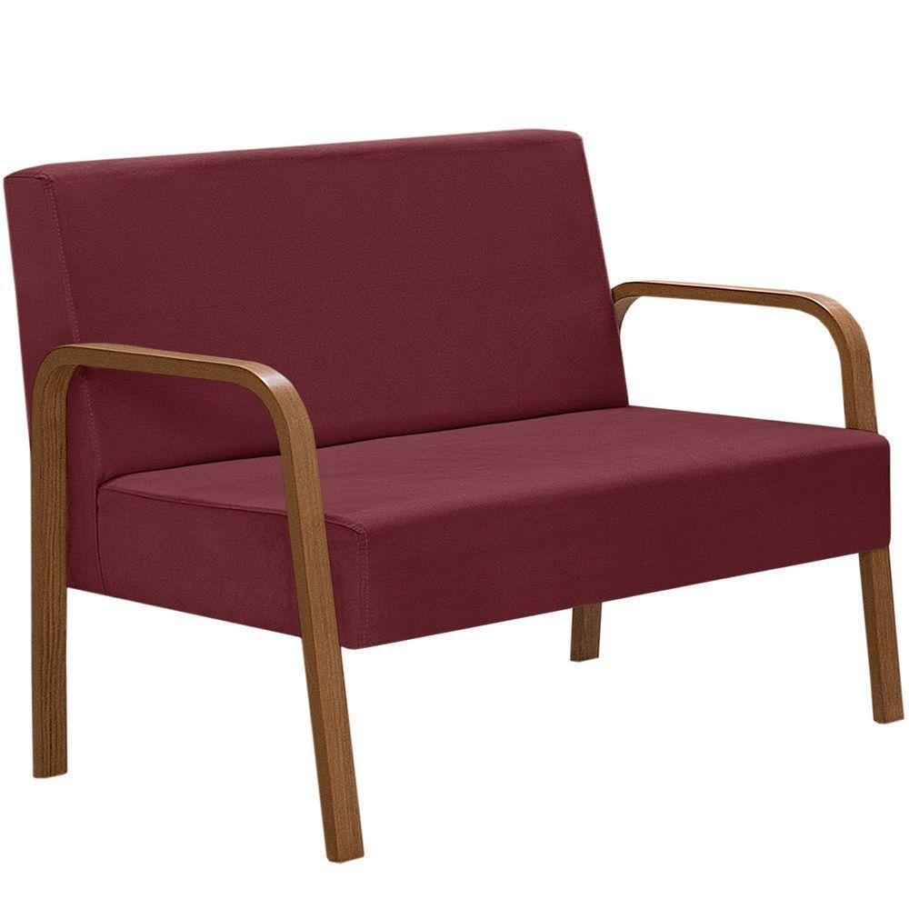 Poltrona 2 Lugares Jade Braço Madeira Suede Bordô - 1