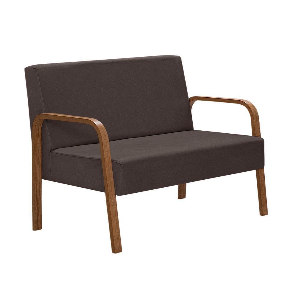Poltrona 2 Lugares Jade Braço Madeira Suede Marrom - 1