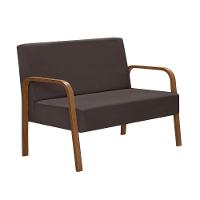 Poltrona 2 Lugares Jade Braço Madeira Suede Marrom - 1