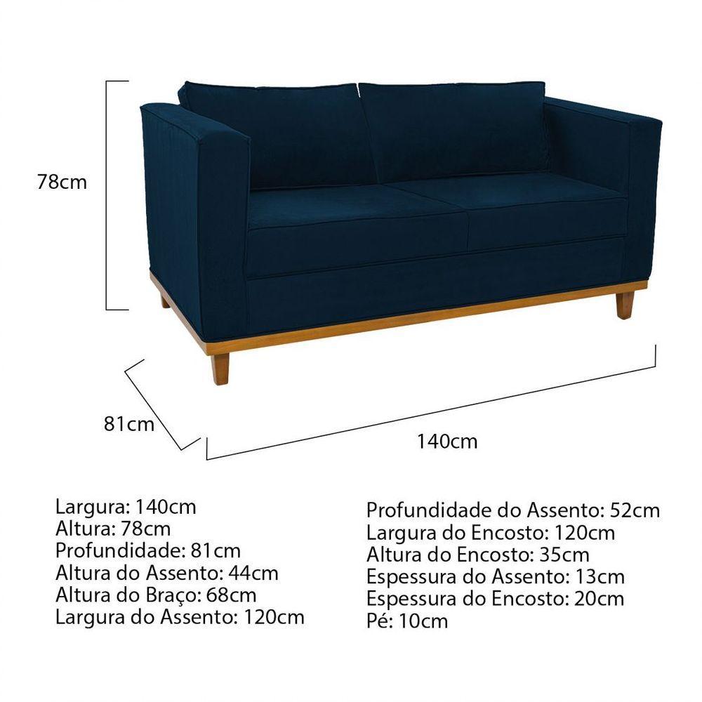 Kit Sofá 2 Lugares 2 Poltronas Europa Suede Azul Marinho - 4