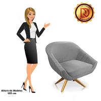 Poltrona Veludo Cinza Base Madeira - 3