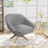 Poltrona Veludo Cinza Base Madeira - 7