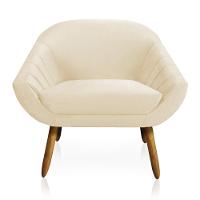 Poltrona Giovana Veludo Bege Pés Palito Castanho - 1