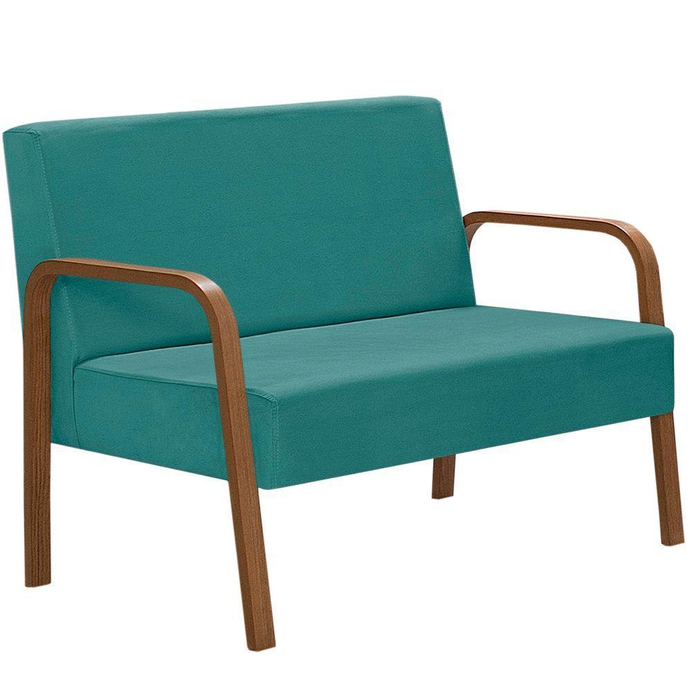 Poltrona 2 Lugares Jade Braço Madeira Suede Turquesa - 1