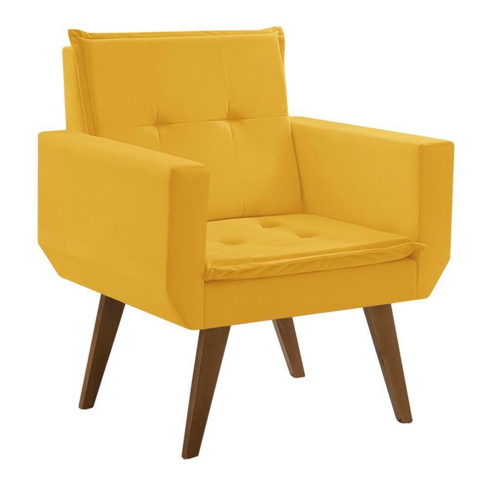 Poltrona Decorativa Taurus 1 Lugar Base Palito Tecido Suede Amarelo - 1