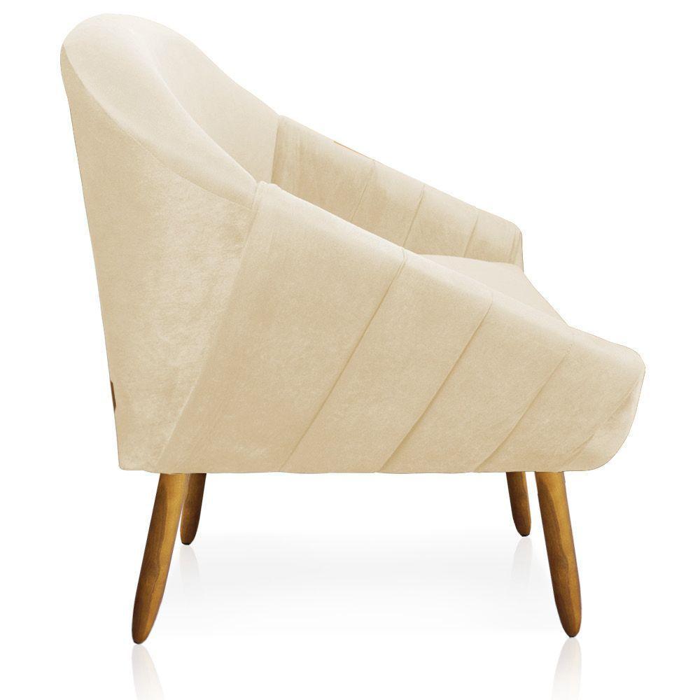 Poltrona Giovana Veludo Pés Palito Castanho Bege - 5