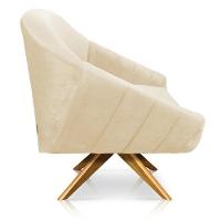 Poltrona Veludo Bege Base Madeira - 5