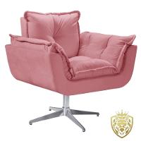 Poltrona Opalla Giratória Alumínio Suede Rosa - 1