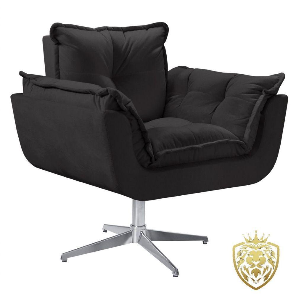 Poltrona Opalla Giratória Alumínio Suede Preto - 1