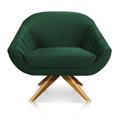 Poltrona Veludo Verde Esmeralda Base Maderia