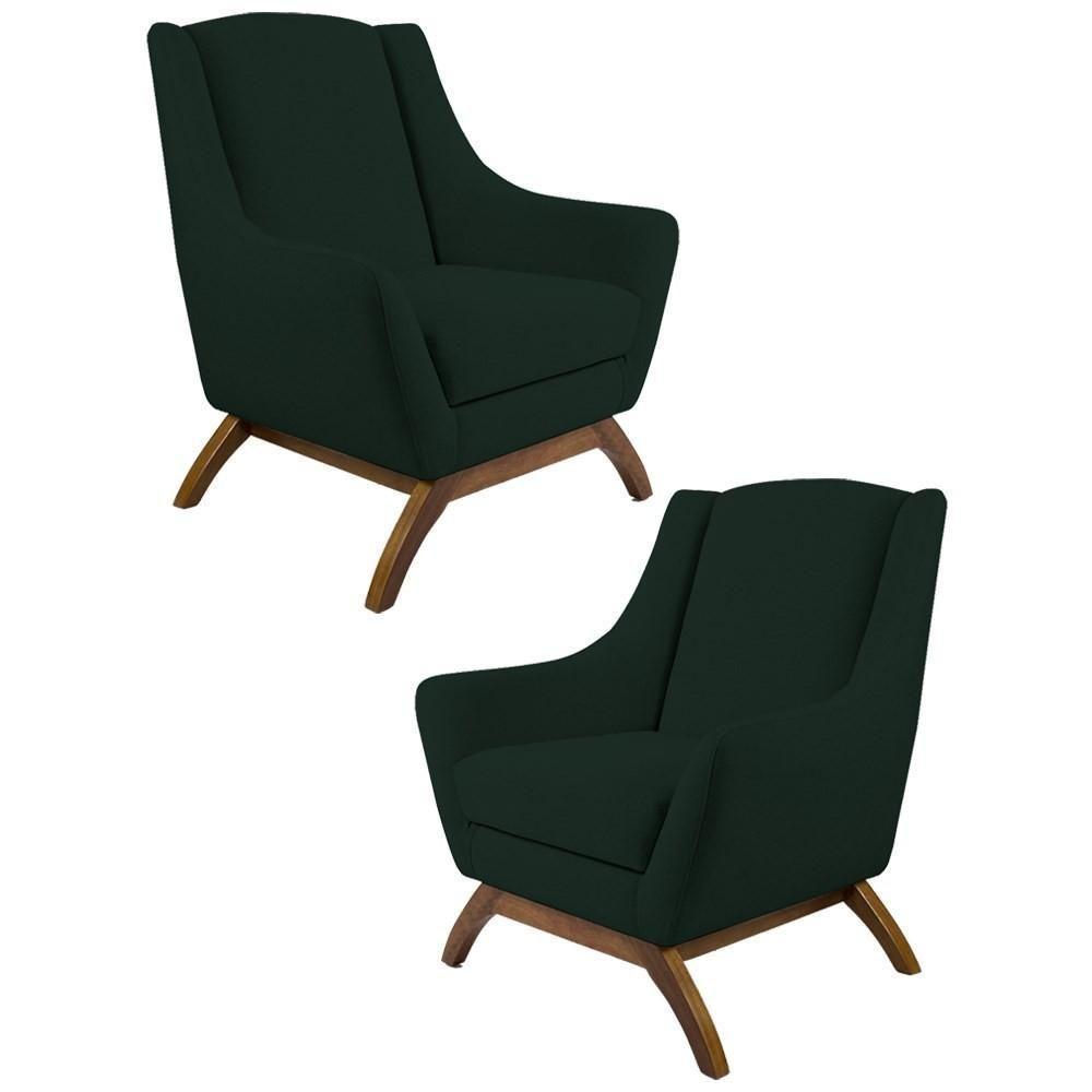 Kit 2 Poltronas Base Manu Madeira Juliet C-117 Linho Verde Musgo - Domi - 1