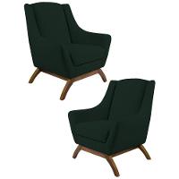 Kit 2 Poltronas Base Manu Madeira Juliet C-117 Linho Verde Musgo - Domi - 1