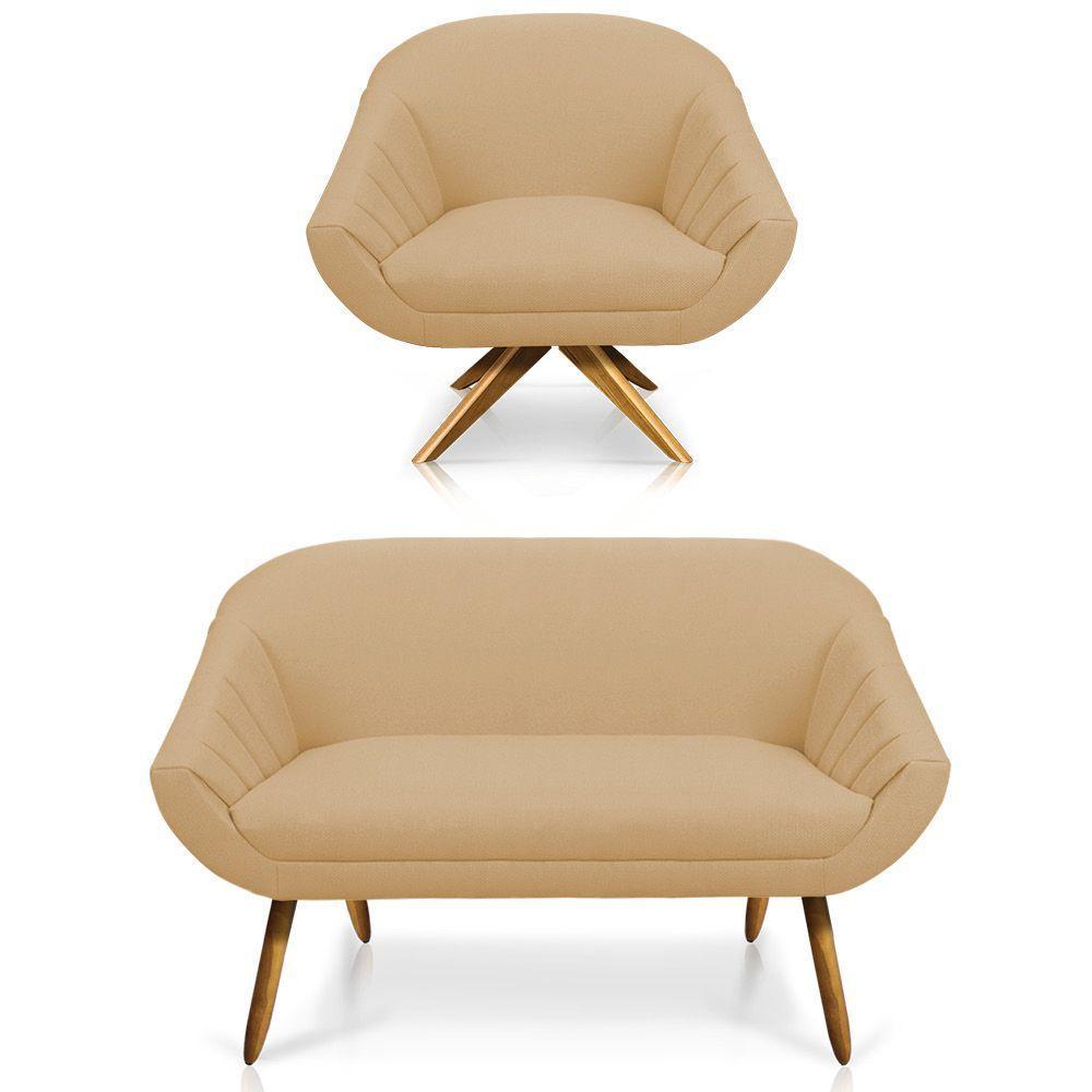 Kit 01 Namoradeira 02 Lugares E 01 Poltrona Giratória Giovana Linho Areia A27 - 1