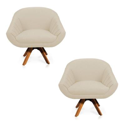 Kit 02 Poltronas Giratória Giovana Linho Mm30 A19 Grosso Bege