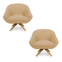Kit 02 Poltronas Giratória Giovana Linho Areia A27 - 1