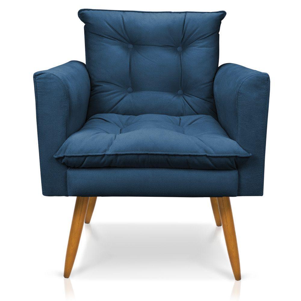 Kit 2 Poltronas Olivia Suede Pés Palito Castanho - Pallazio Cor Azul Marinho - 6