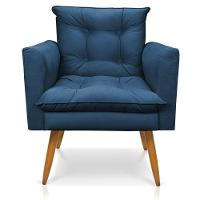 Kit 2 Poltronas Olivia Suede Pés Palito Castanho - Pallazio Cor Azul Marinho - 6