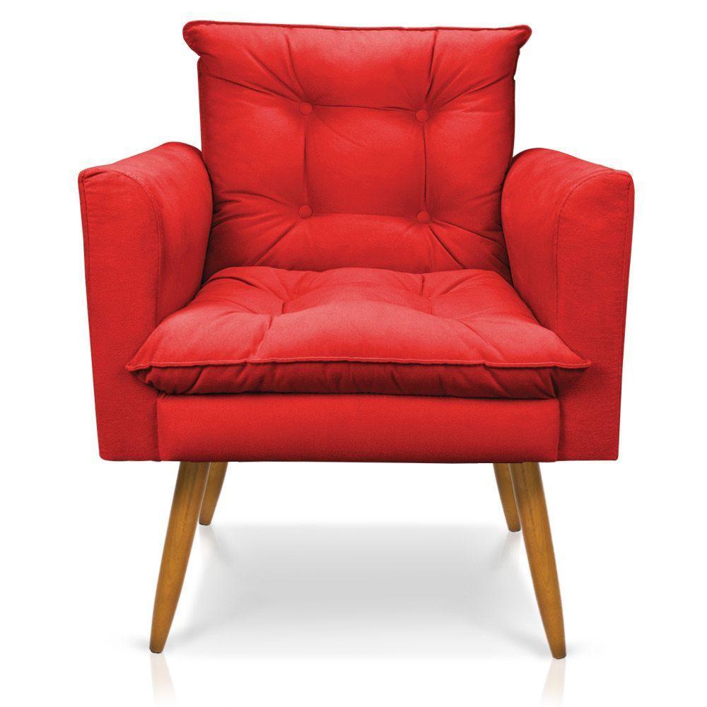 Kit 2 Poltronas Olivia Suede Vermelho Pés Palito Castanho - Pallazio - 6