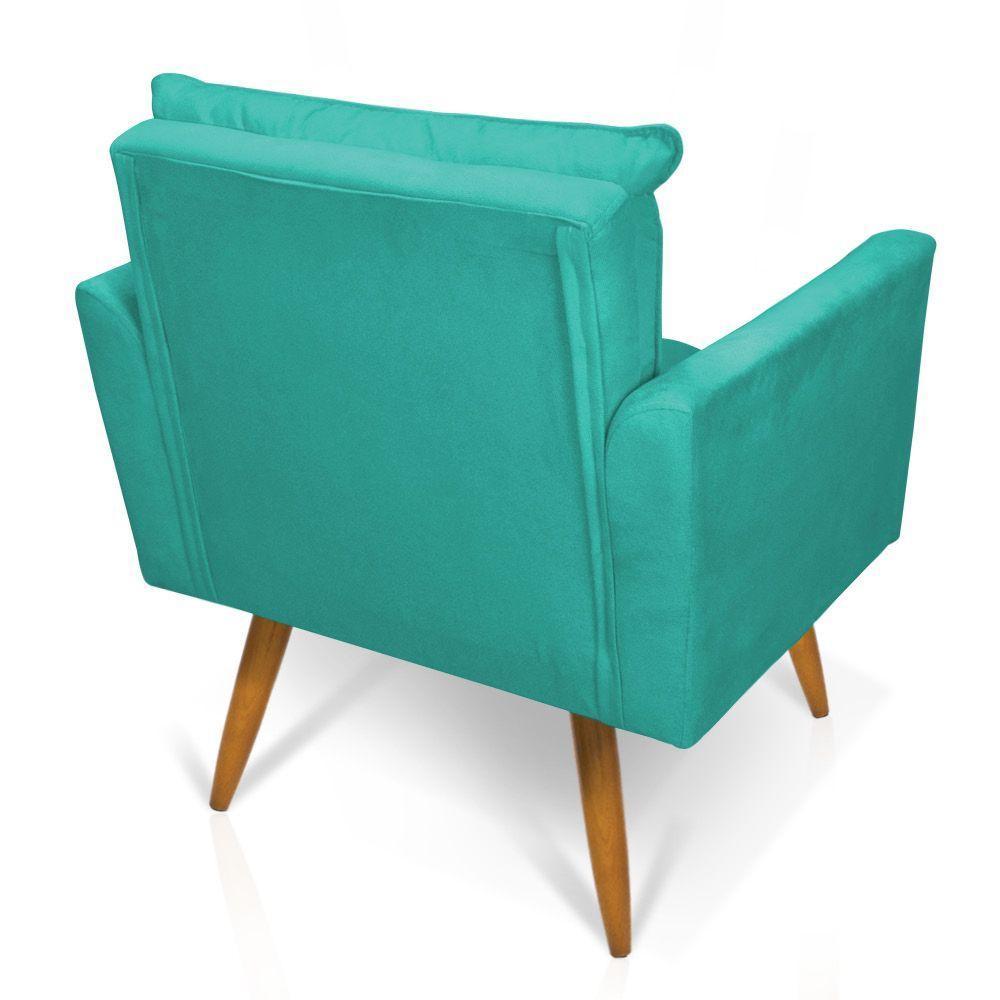 Kit 2 Poltronas Olivia Suede Pés Palito Castanho - Pallazio Cor Azul Turquesa - 3