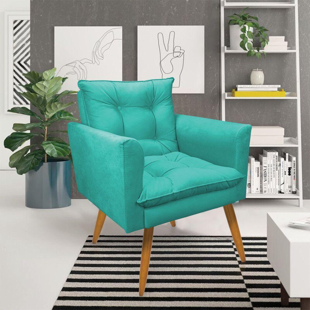 Kit 2 Poltronas Olivia Suede Pés Palito Castanho - Pallazio Cor Azul Turquesa - 7