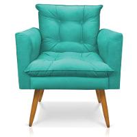 Kit 2 Poltronas Olivia Suede Pés Palito Castanho - Pallazio Cor Azul Turquesa - 6