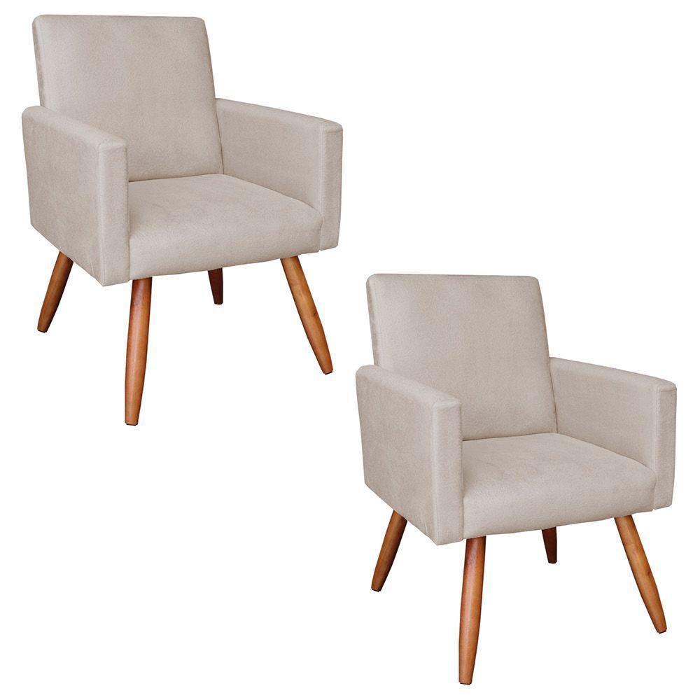 Kit 2 Poltronas Nina Suede Pés Palito Castanho - Pallazio Cor Bege - 1