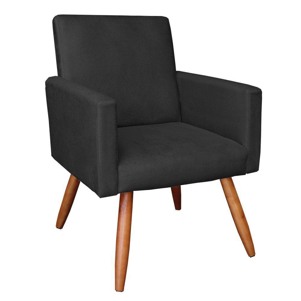 Kit 2 Poltronas Nina Suede Pés Palito Castanho - Pallazio Cor Preto - 6