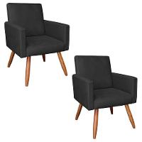 Kit 2 Poltronas Nina Suede Pés Palito Castanho - Pallazio Cor Preto - 1