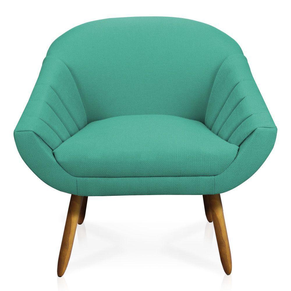 Kit 02 Poltronas Giovana Linho Pés Palito Castanho A115 Azul Pavão - 6