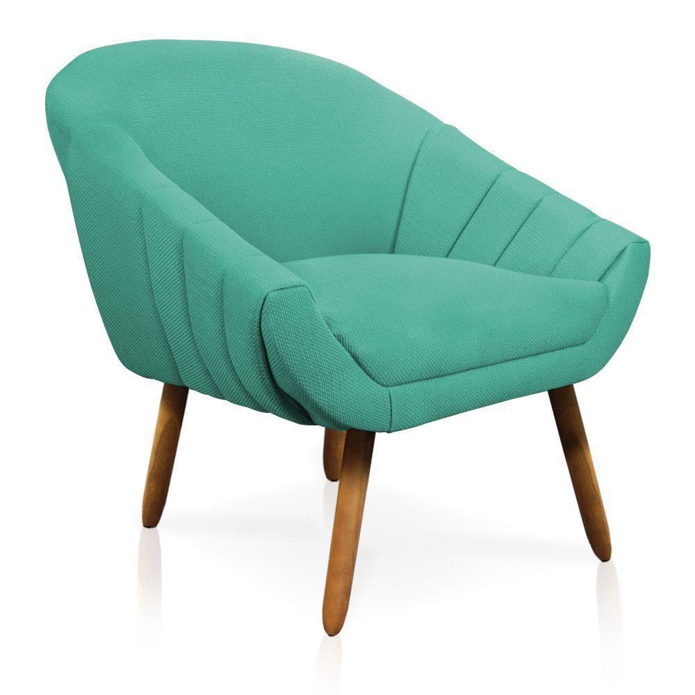 Kit 02 Poltronas Giovana Linho Pés Palito Castanho A115 Azul Pavão - 7